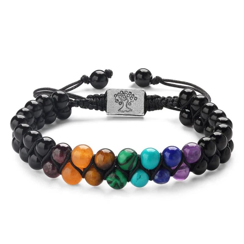 Pulsera Piedra 7 Chakras Árbol de la Vida Negro