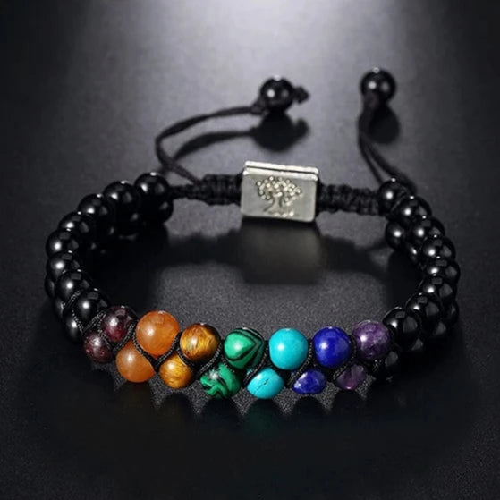 Pulsera Piedra 7 Chakras Árbol de la Vida Negro