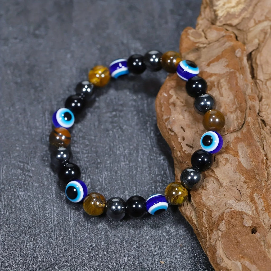 Pulsera de la suerte de piedras naturales y ojo azul