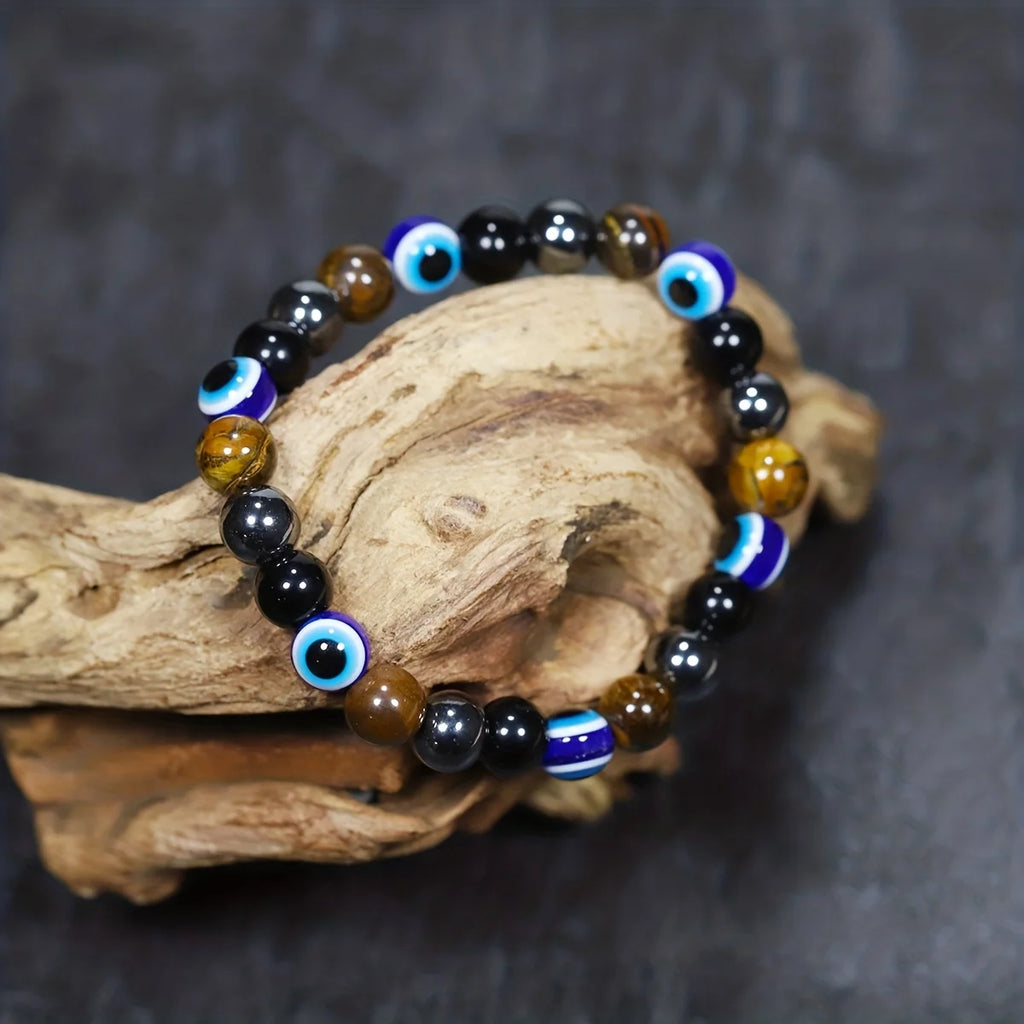 Pulsera de la suerte de piedras naturales y ojo azul