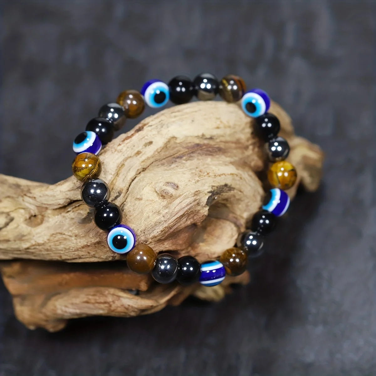 Pulsera de la suerte de piedras naturales y ojo azul