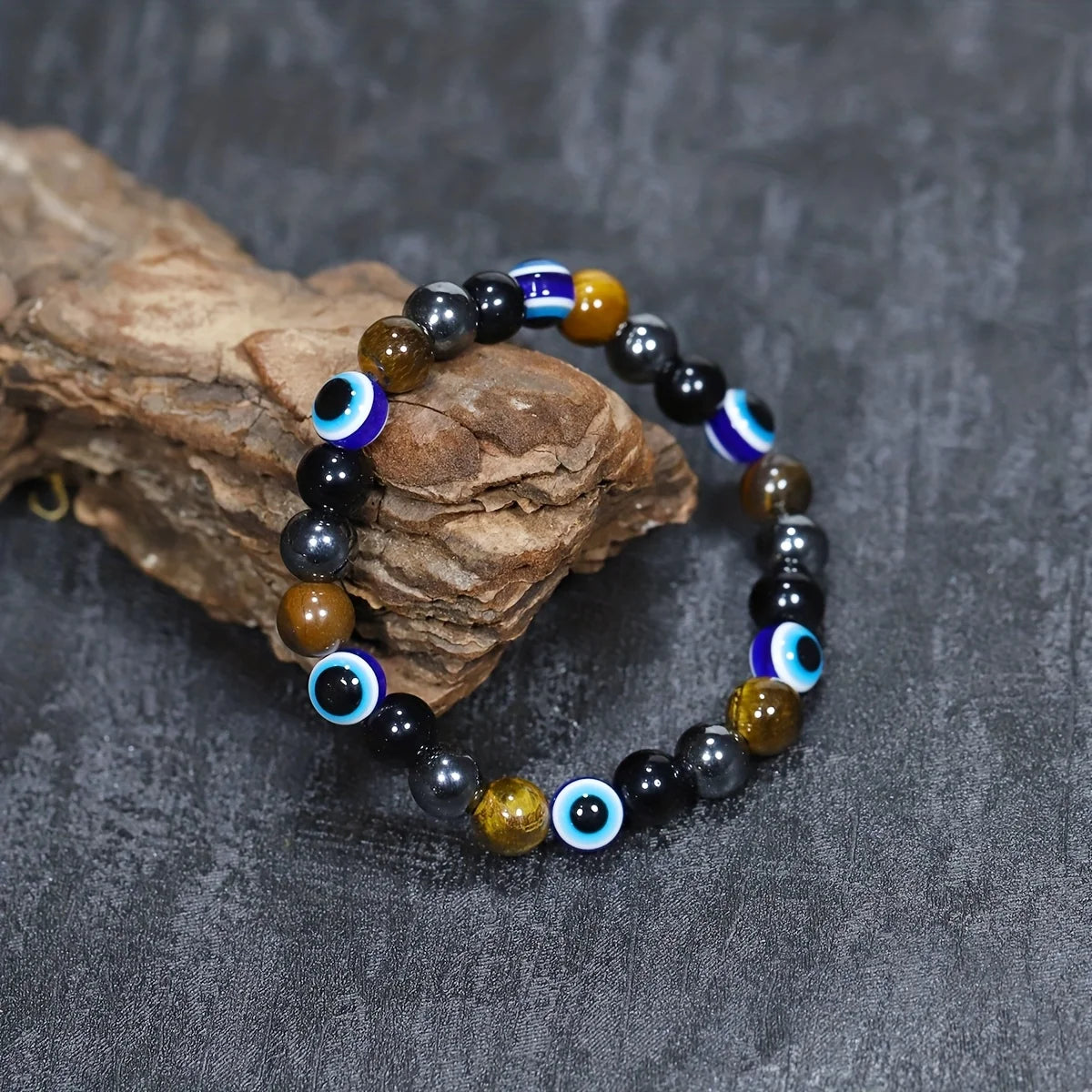 Pulsera de la suerte de piedras naturales y ojo azul