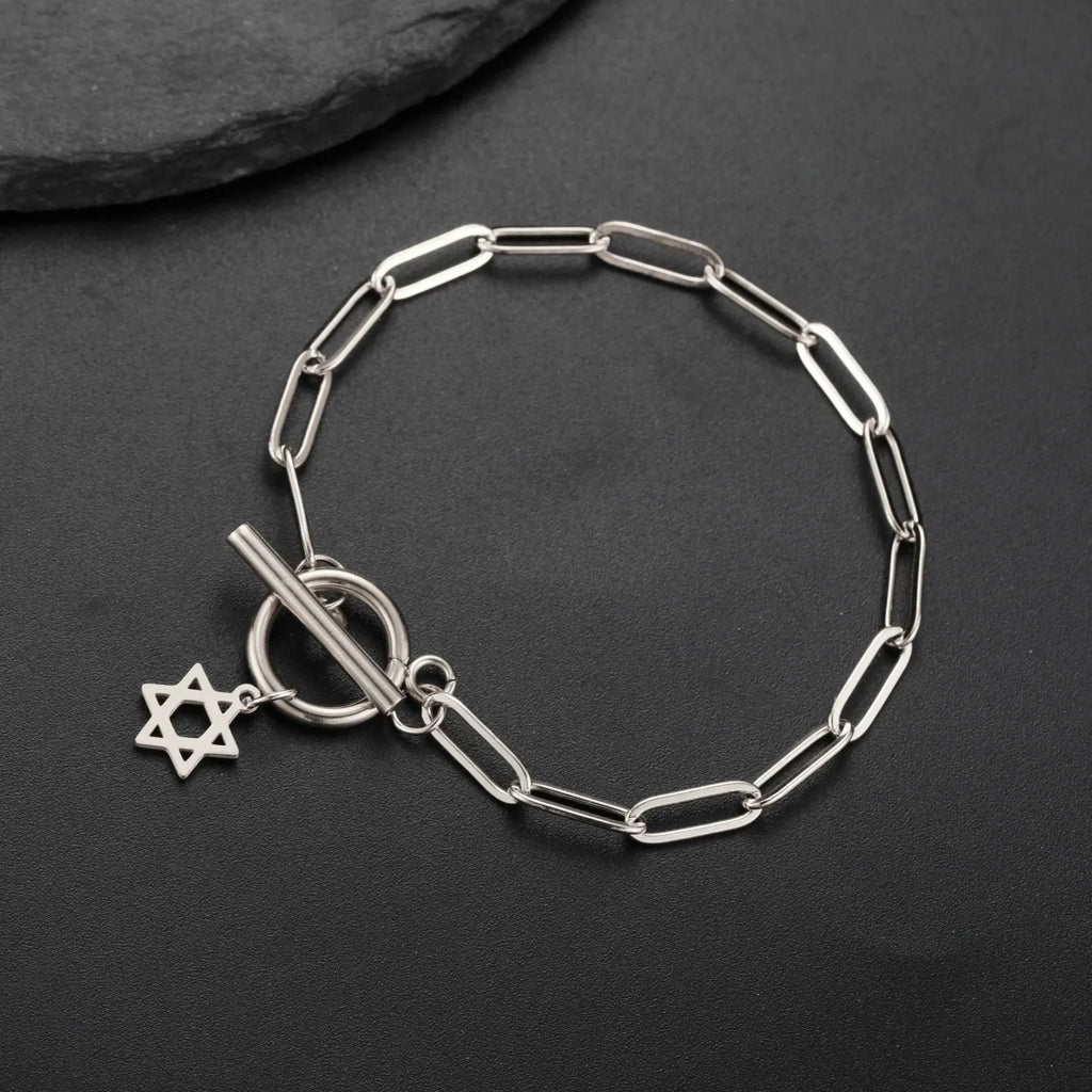 Pulsera para mujer con colgante de la <span data-glossary-id="étoile de David">estrella de David</span> símbolo judío plata