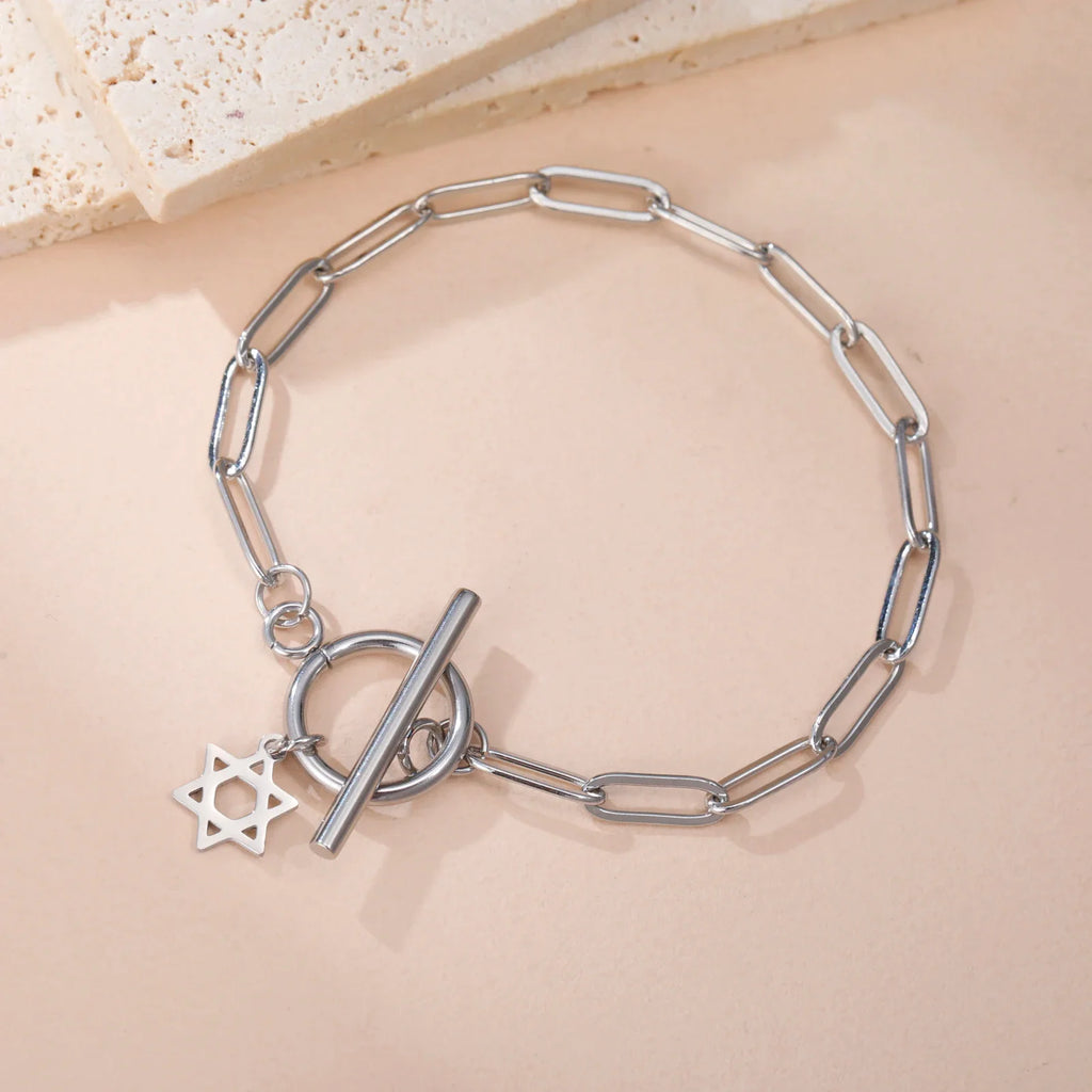 Pulsera para mujer con colgante de la <span data-glossary-id="étoile de David">estrella de David</span> símbolo judío plata
