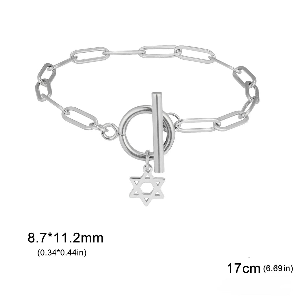 Pulsera para mujer con colgante de la <span data-glossary-id="étoile de David">estrella de David</span> símbolo judío plata