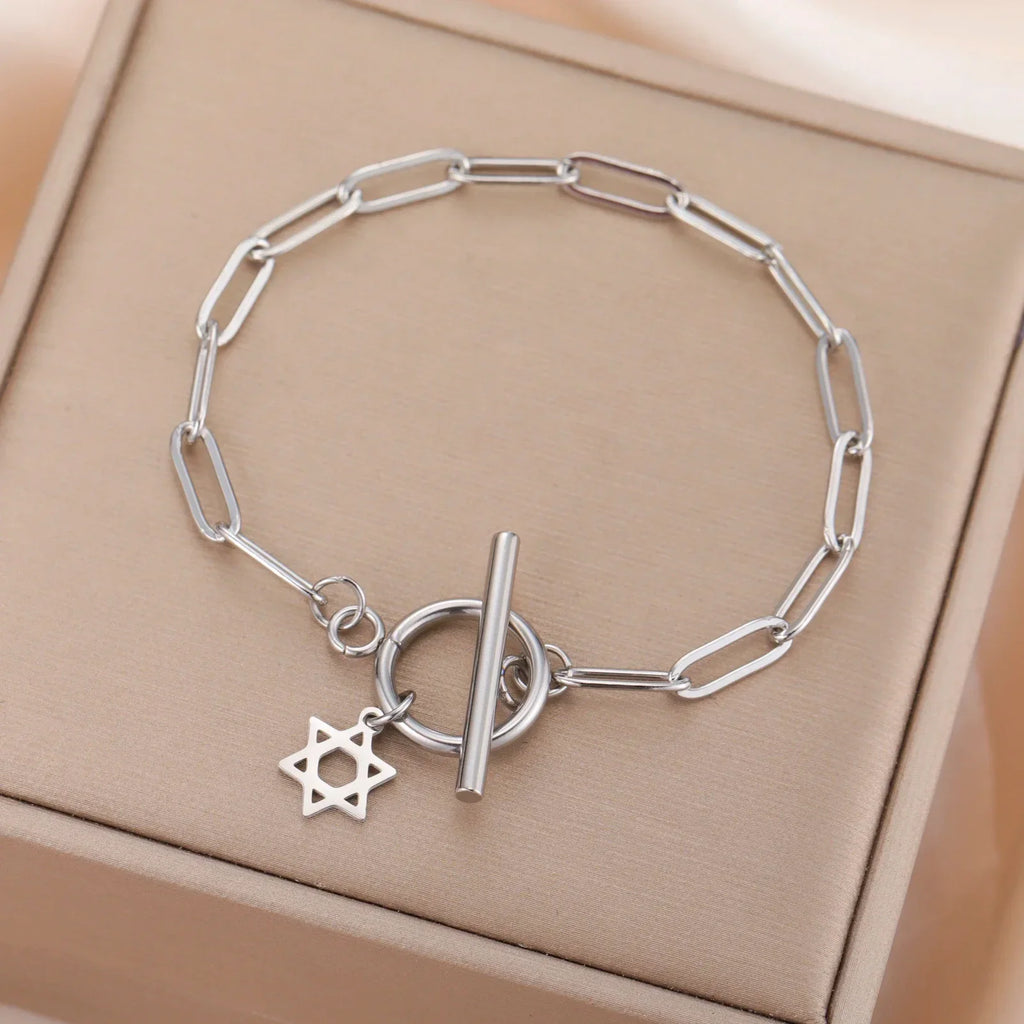 Pulsera para mujer con colgante de la <span data-glossary-id="étoile de David">estrella de David</span> símbolo judío plata
