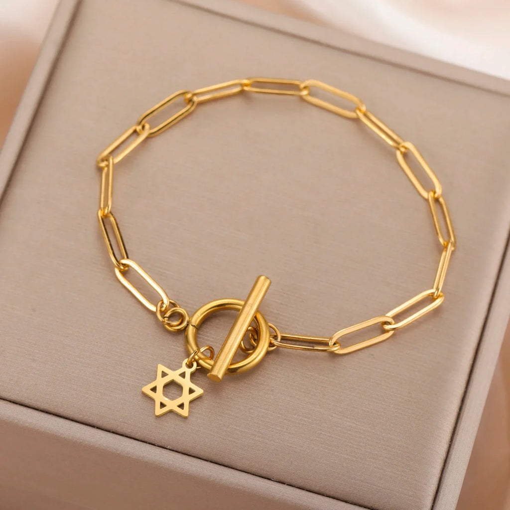 Pulsera para mujer con colgante de la <span data-glossary-id="étoile de David">estrella de David</span> símbolo judío oro