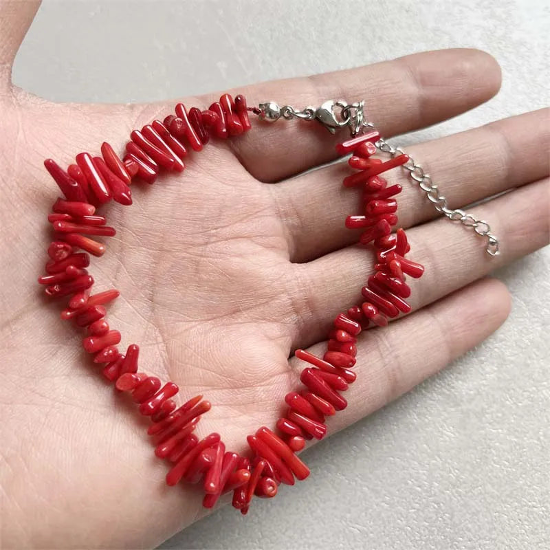 Pulsera ajustable de coral rojo