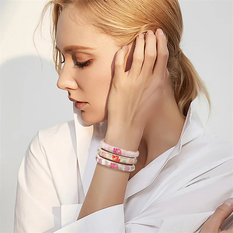 Pulsera Romántica Esclava Flores naranja