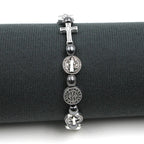 Pulsera con medallas de San Benito y Cruz de plata con medalla grande