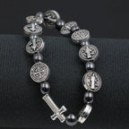 Pulsera con medallas de San Benito y Cruz de plata con medalla grande