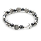 Pulsera con medallas de San Benito y Cruz de plata con medalla grande