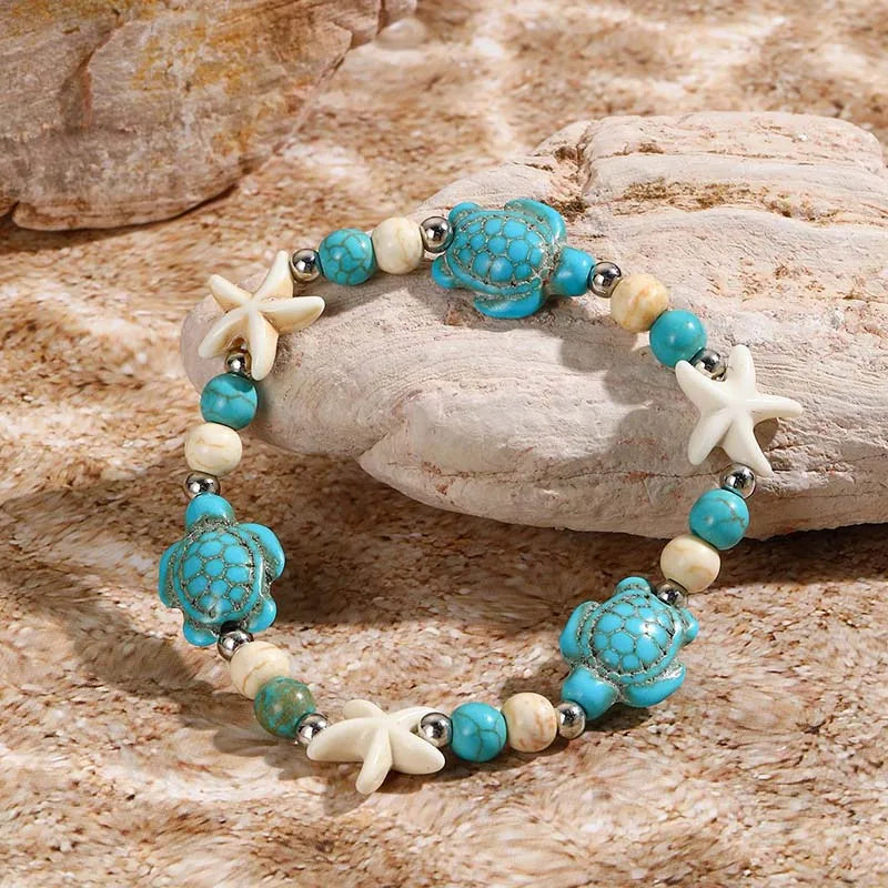 Pulsera Estilo Bohemio Tortugas y Estrellas de Mar Concha