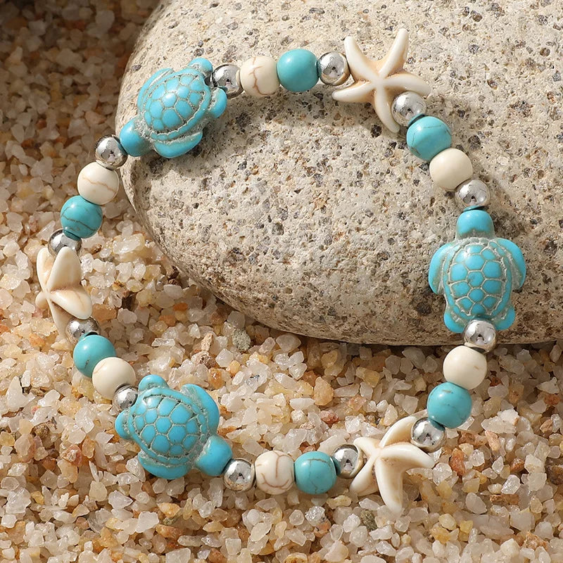 Pulsera Estilo Bohemio Tortugas y Estrellas de Mar Concha