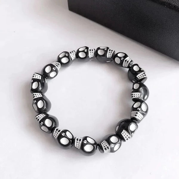 Pulsera Cabeza de Muerto Blanco y Negro negro