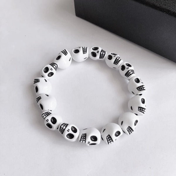 Pulsera Cabeza de Muerto Blanco y Negro blanco