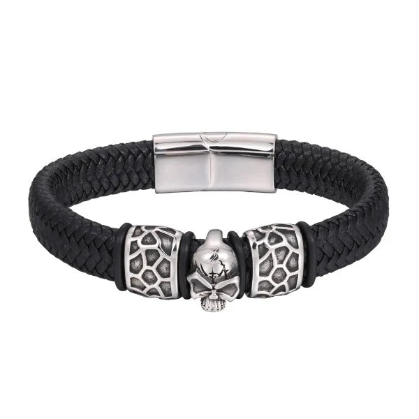 Pulsera Calavera de Cuero negro