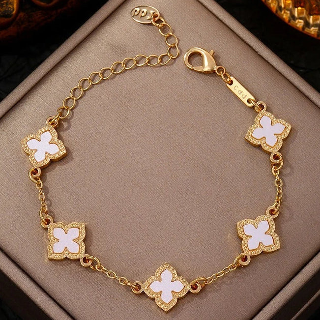 Pulsera trébol de cuatro hojas efecto nácar blanco