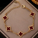 Pulsera trébol de cuatro hojas efecto nácar burdeos