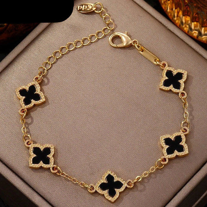 Pulsera trébol de cuatro hojas efecto nácar negro