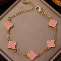 Pulsera trébol de cuatro hojas efecto nácar rosa