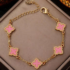 Pulsera trébol de cuatro hojas efecto nácar rosa
