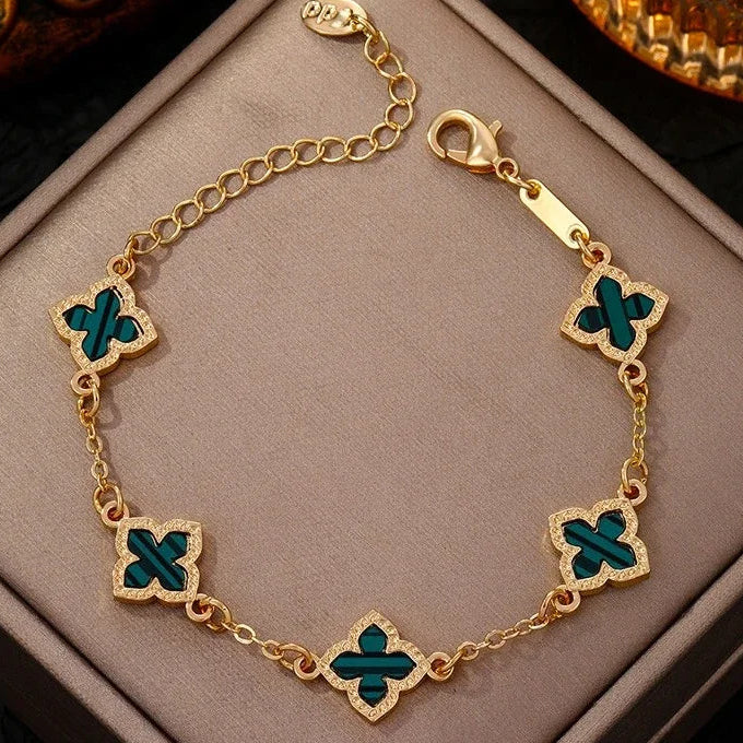 Pulsera trébol de cuatro hojas efecto nácar verde