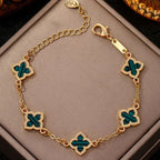 Pulsera trébol de cuatro hojas efecto nácar verde