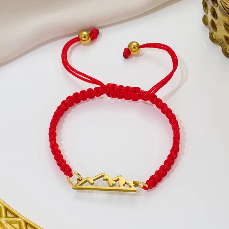 Pulsera Trenzada con Colgante Montaña rojo y oro