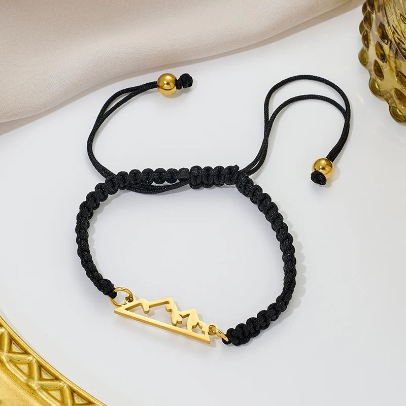 Pulsera Trenzada con Colgante Montaña negro y oro