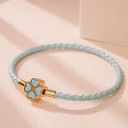 Pulsera Trenzada de Cuero con Trébol de 4 Hojas azul