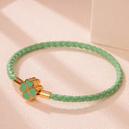 Pulsera Trenzada de Cuero con Trébol de 4 Hojas verde
