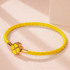 Pulsera Trenzada de Cuero con Trébol de 4 Hojas amarillo