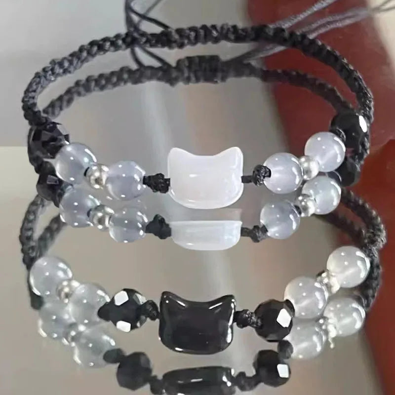 Pulsera Trenzada Gato Piedra de Luna negra 1