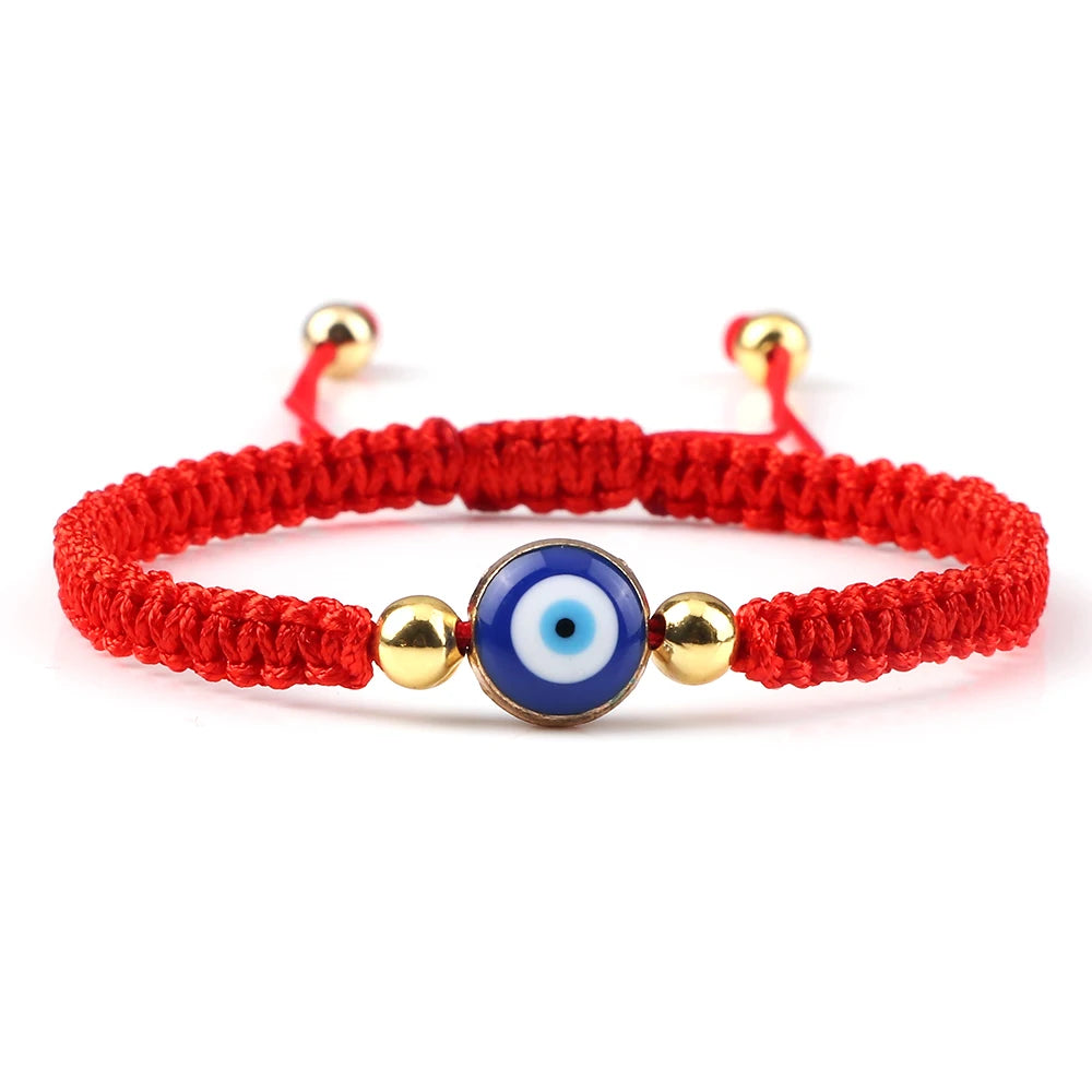 Pulsera Trenzada Contra Mal de Ojo Azul rojo y oro