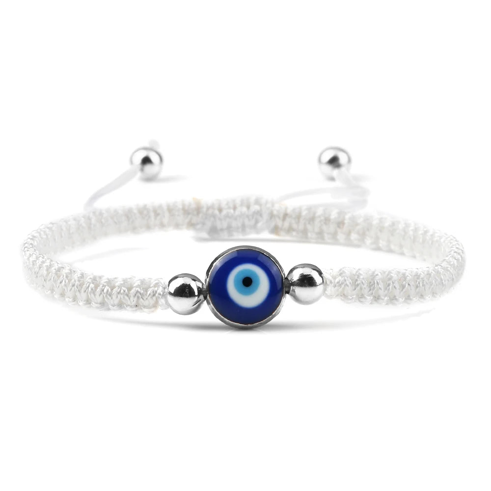Pulsera Trenzada Contra Mal de Ojo Azul blanco y plata