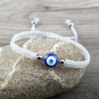 Pulsera Trenzada Contra Mal de Ojo Azul blanco y plata