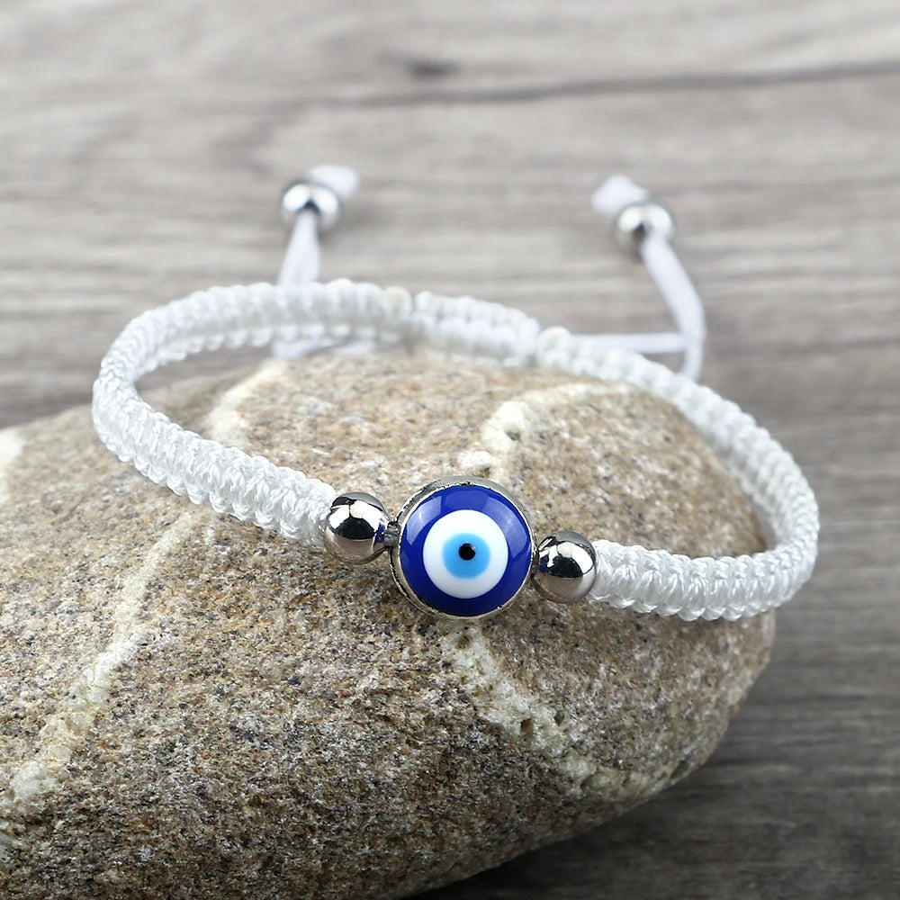 Pulsera Trenzada Contra Mal de Ojo Azul blanco y plata