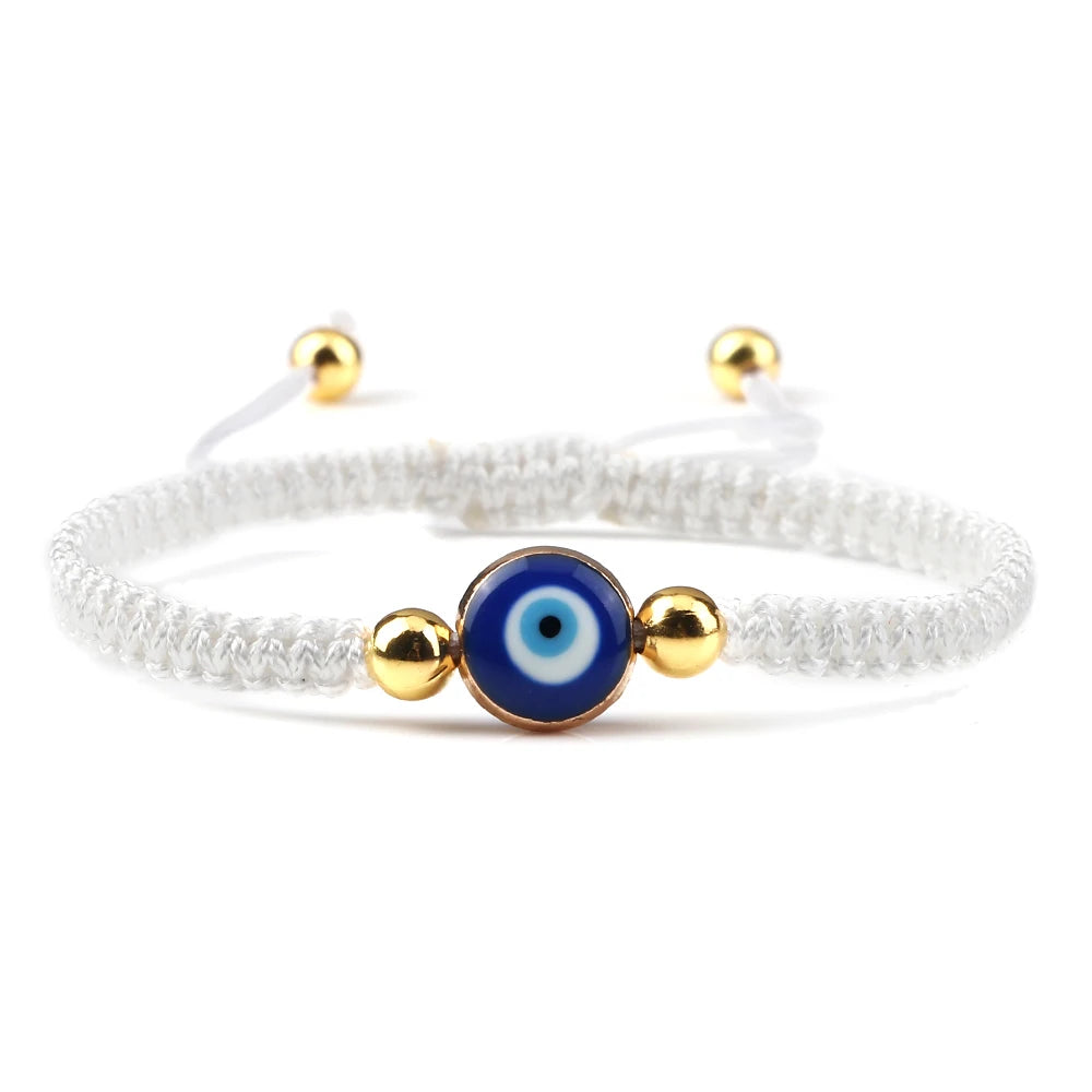 Pulsera Trenzada Contra Mal de Ojo Azul blanco y oro