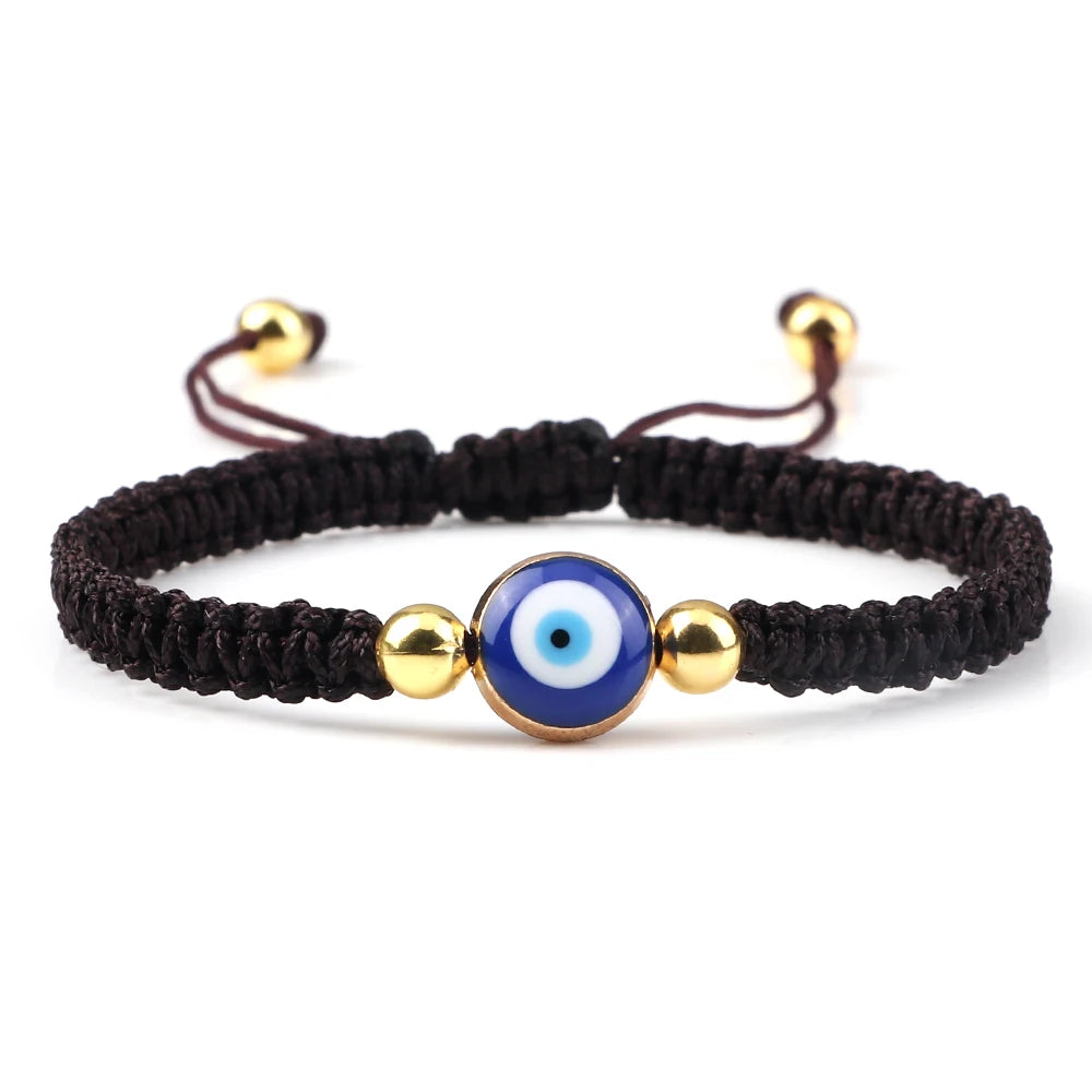 Pulsera Trenzada Contra Mal de Ojo Azul marrón y oro