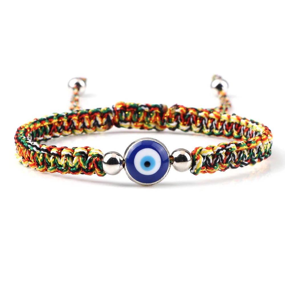 Pulsera Trenzada Contra Mal de Ojo Azul multicolor y plata