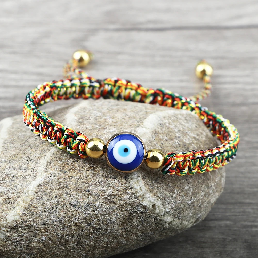 Pulsera Trenzada Contra Mal de Ojo Azul multicolor y oro