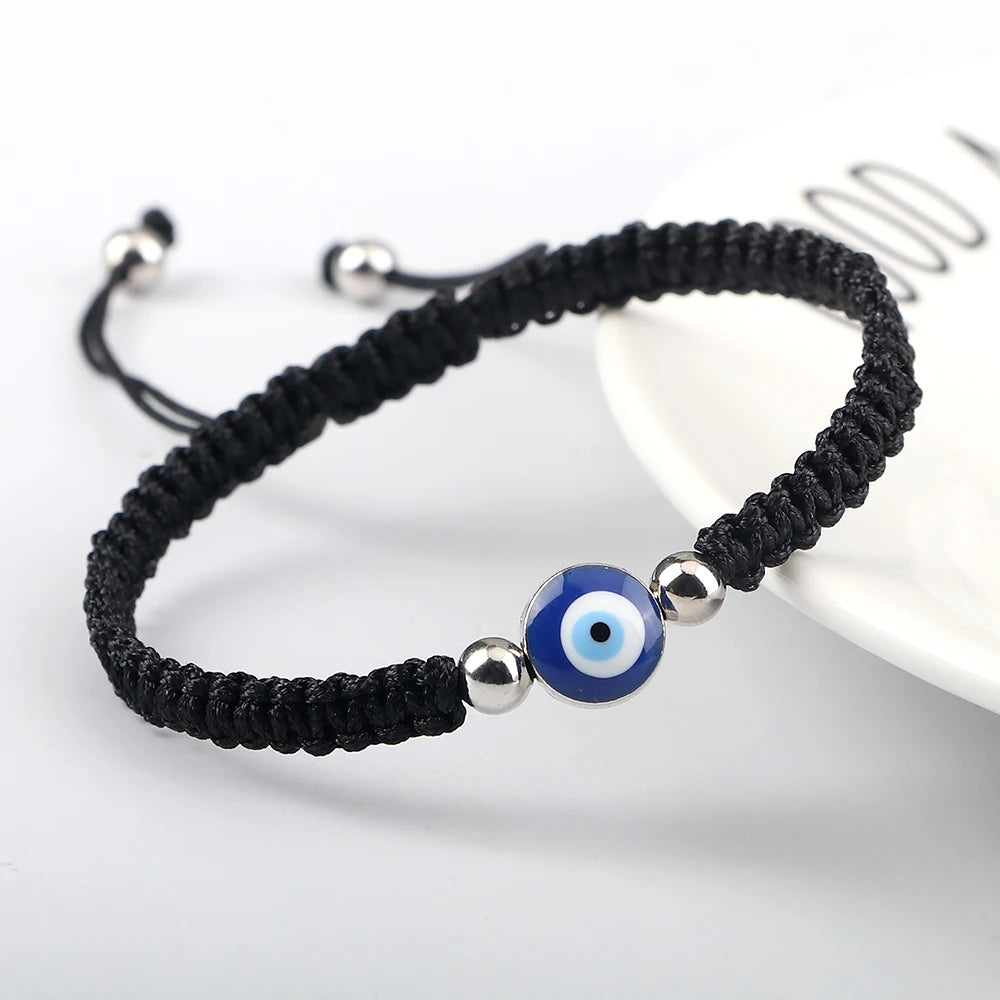 Pulsera Trenzada Contra Mal de Ojo Azul negro y plata