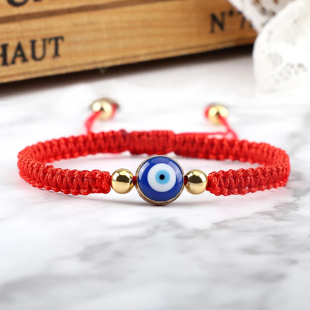 Pulsera Trenzada Contra Mal de Ojo Azul rojo y oro