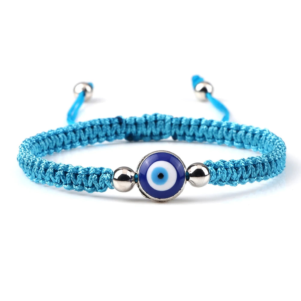Pulsera Trenzada Contra Mal de Ojo Azul turquesa y plata
