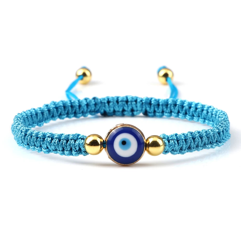 Pulsera Trenzada Contra Mal de Ojo Azul turquesa y oro