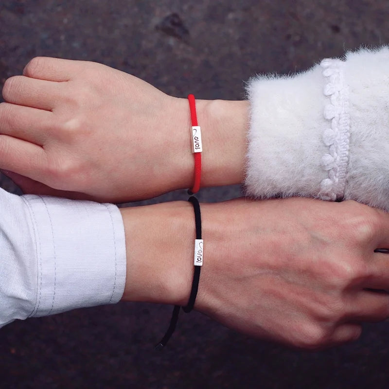 Pulseras Trenzadas Gourmette para Parejas "Love" rojo y negro