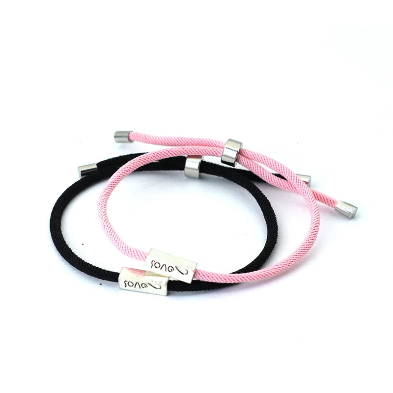 Pulseras Trenzadas Gourmette para Parejas "Love" rosa y negro