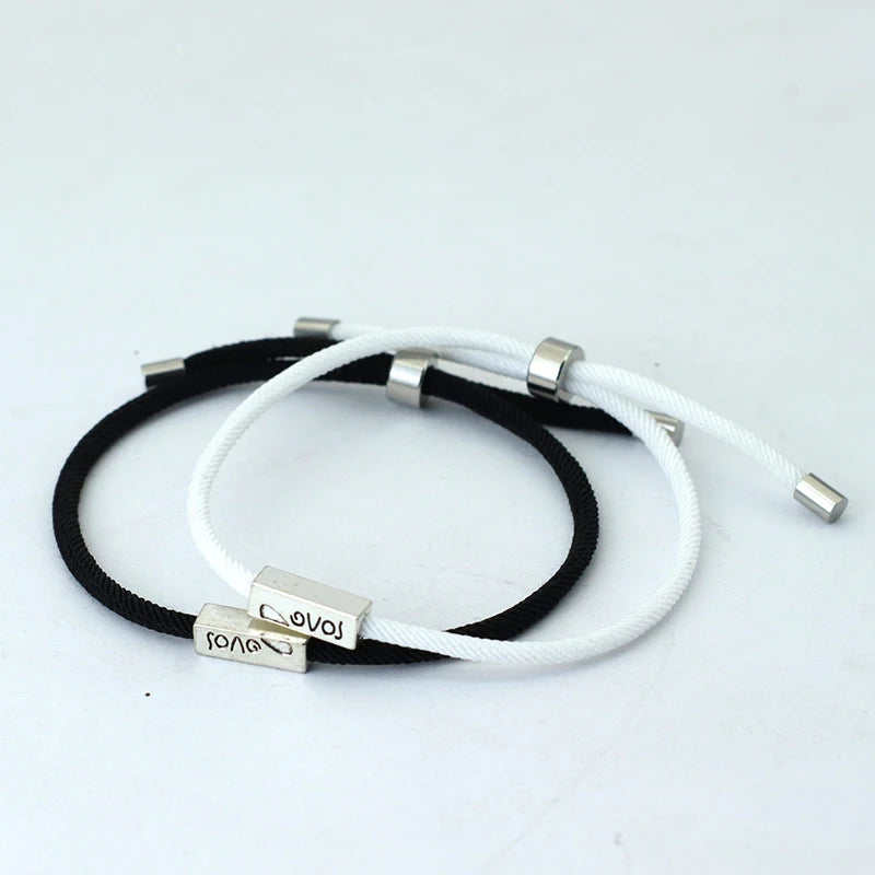 Pulseras Trenzadas Gourmette para Parejas "Love" negro y blanco