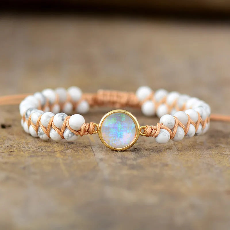 Pulsera Trenzada de Piedras Naturales para Mujer Howlita